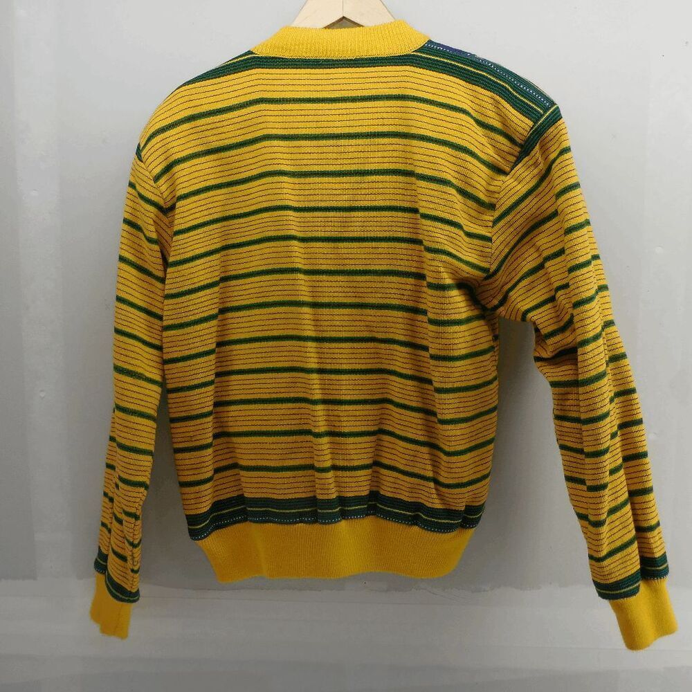 Xekijel Cable Knit Coogi Style Cardigan Womens Size Large Green Yellow Purple - Picture 2 of 3